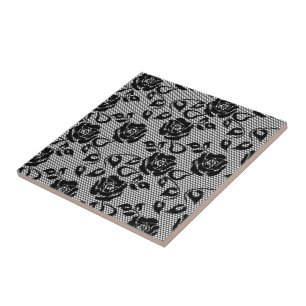 Azulejo De Cerâmica Lace preto e branco lindo e incolor - Rosas