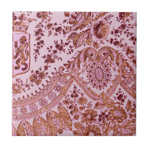 Azulejo De Cerâmica Lace Rosa E Dourado