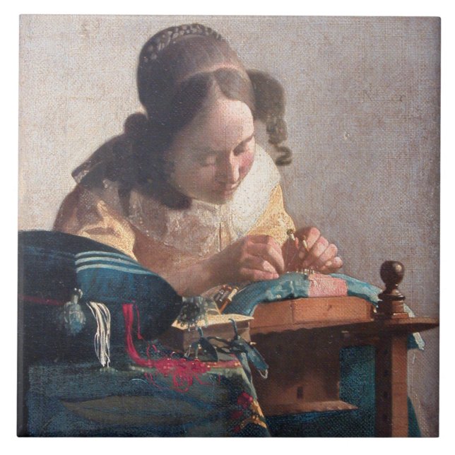 Azulejo De Cerâmica Lacemaker, Johannes Vermeer (Frente)