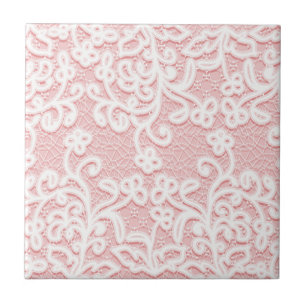 Azulejo De Cerâmica Laço rosa pálido, branco, vintage, victorian,