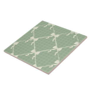 Azulejo De Cerâmica Laços Coquette com Padrão Xadrez Creme Verde Salvi
