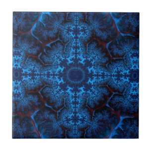 Azulejo De Cerâmica Lacy Blue Filigree Fractal Abstrato Th