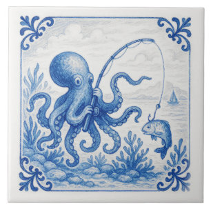 Azulejo De Cerâmica Ladrilho de polvo estilo Delft tropical divertido