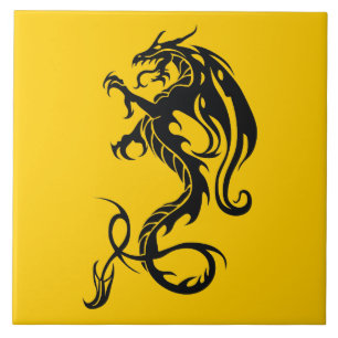 Azulejo De Cerâmica Ladrilho esquerdo do estêncil preto do dragão