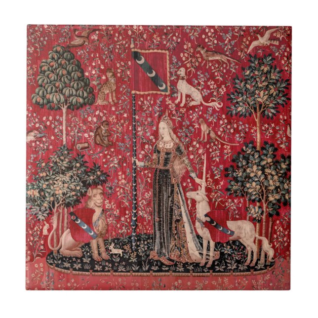 Azulejo De Cerâmica Lady and Unicorn Medieval Tapestry Touch (Frente)