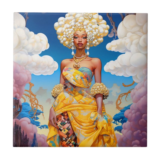 Azulejo De Cerâmica Lady In Surreal World African American Art (Frente)