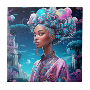 Azulejo De Cerâmica Lady In Surreal World African Art Role