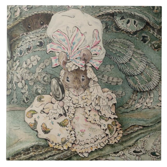 Azulejo De Cerâmica Lady Mouse em um Boné Mob (por Beatrix Potter) (Frente)