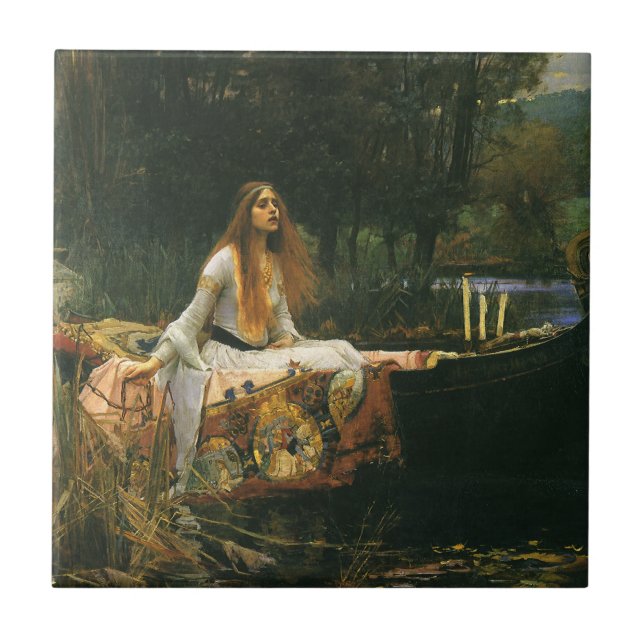 Azulejo De Cerâmica Lady Shalott On Boat por John William Waterhouse (Frente)