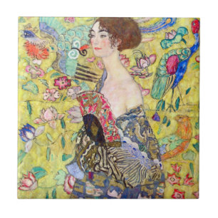 Azulejo De Cerâmica Lady with Fan, por Gustav Klimt, Vintage Japonism
