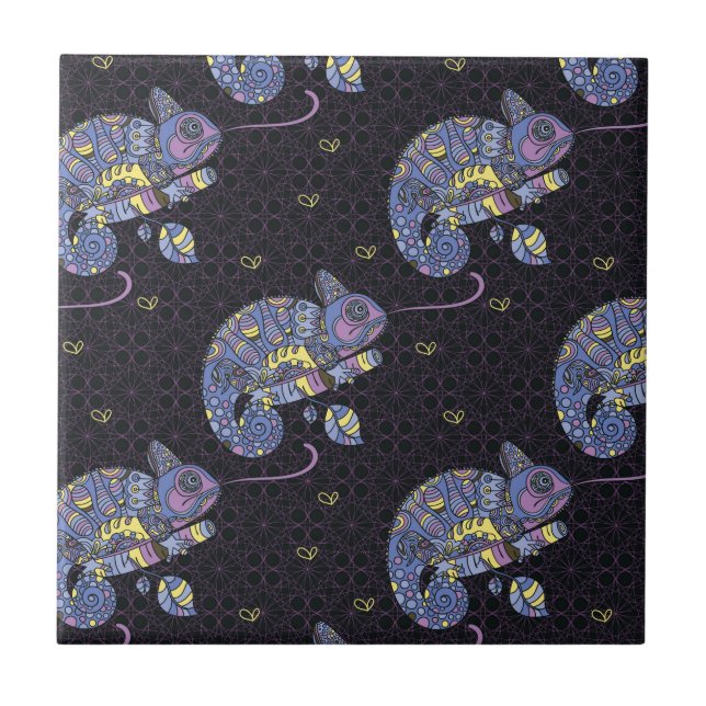 Azulejo De Cerâmica Lagarto de Zentangle (Frente)