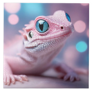 Azulejo De Cerâmica Lagarto Rosa Bonito com Olhos Azuis Grandes