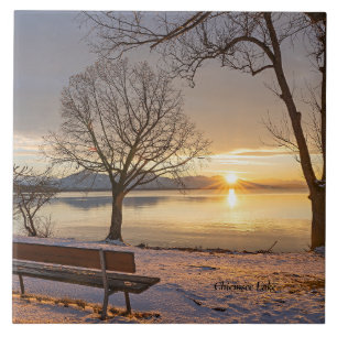Azulejo De Cerâmica Lago Chiemsee, pôr do sol,