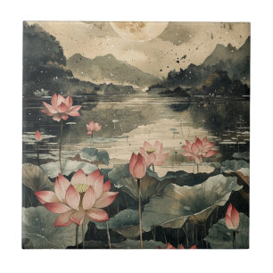 Azulejo De Cerâmica Lago de Lótus ao Luar (1)
