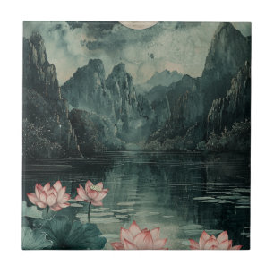 Azulejo De Cerâmica Lago de Lótus ao Luar (8)