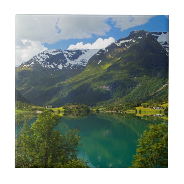 Azulejo De Cerâmica Lago Floen cênico, Noruega (Frente)