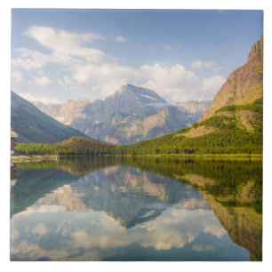 Azulejo De Cerâmica Lago Swiftcurrent com o hotel Many Glacier e