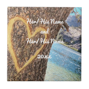 Azulejo De Cerâmica Lago Tahoe Blue Water Tree Heart Love