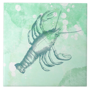 Azulejo De Cerâmica Lagosta Azul Aquarela Inspirada na Costa