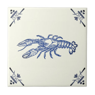Azulejo De Cerâmica Lagosta Azul Vintage Decorativa na Costa do Marfim