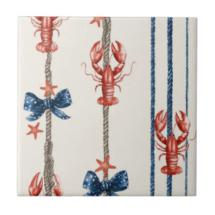 Azulejo De Cerâmica Lagosta Patriótica Vermelha, Branca e Azul com Est
