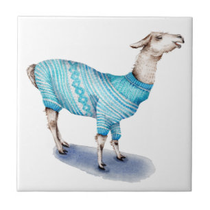 Azulejo De Cerâmica Lama da aguarela na camisola azul