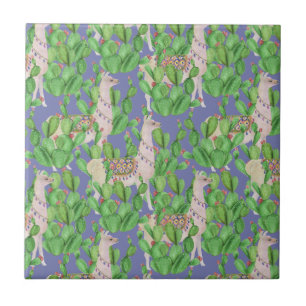 Azulejo De Cerâmica Lama da aguarela & teste padrão de Catus