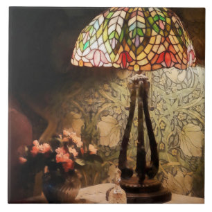 Azulejo De Cerâmica Lâmpada de Vidro e Vaso de Flores