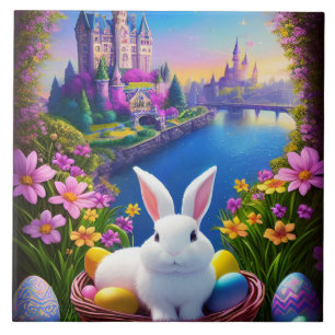 Azulejo De Cerâmica landscape with a rabbit and magical castles