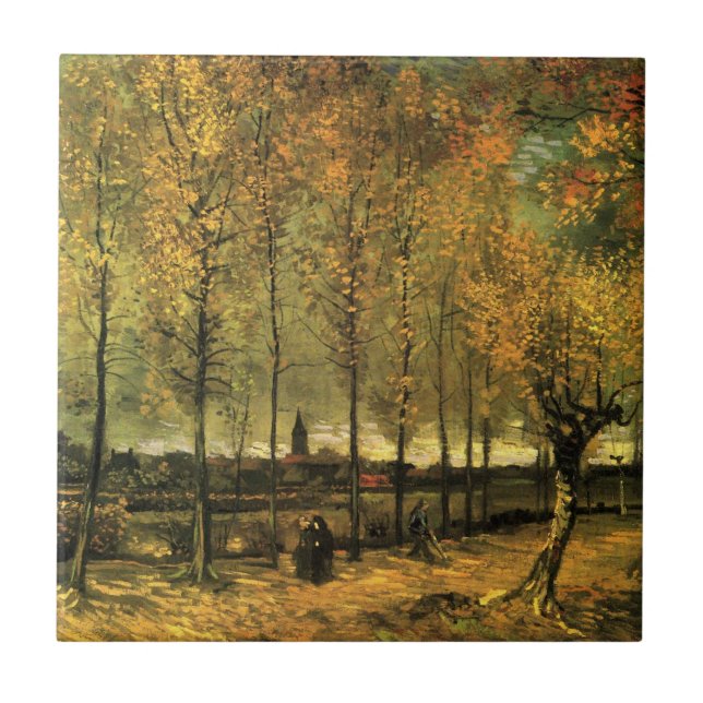Azulejo De Cerâmica Lane com Poplars por Vincent van Gogh (Frente)
