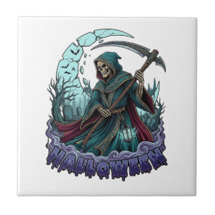 Azulejo De Cerâmica Lanterna da Foice do Ceifador do Halloween Lua Que