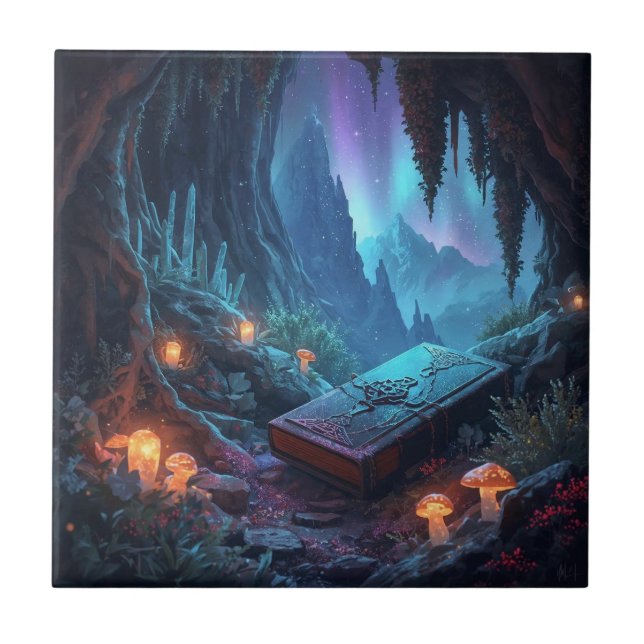 Azulejo De Cerâmica Lanterns, Mushrooms, and a Book (Frente)