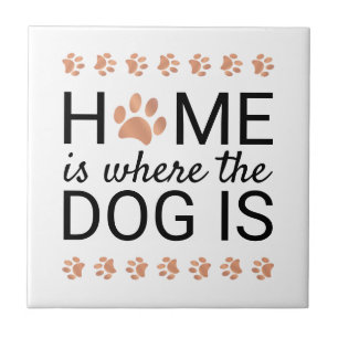 Azulejo De Cerâmica Lar É Onde O Cachorro Está Rosa Gold Foil Paw Im