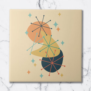 Azulejo De Cerâmica Laranja, Amarelo, Azul-Verde Abstrato de Meados do
