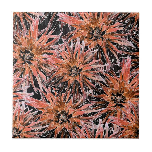 Azulejo De Cerâmica Laranja-aquarela e flores marrons. (Frente)