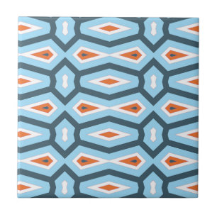 Azulejo De Cerâmica Laranja azul do teste padrão étnico do hexágono