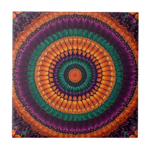 Azulejo De Cerâmica Laranja Circular vibrante, Teal, Roxo, Verde