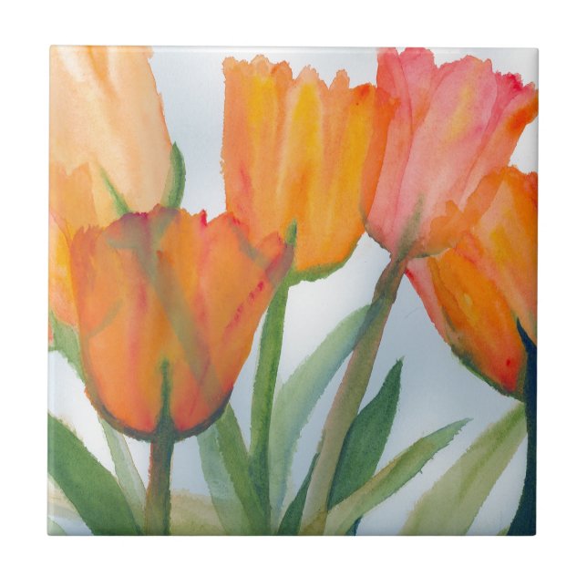 Azulejo De Cerâmica Laranja Citrus Tulips (Frente)