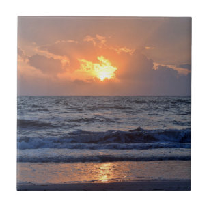 Azulejo De Cerâmica Laranja de Praia do Mar Sunset