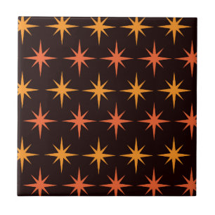 Azulejo De Cerâmica Laranja e Âmbar Starburst Meados do Século Moderno