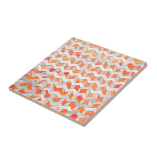 Azulejo De Cerâmica Laranja e branco de Chevron da zebra