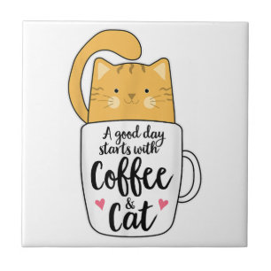 Azulejo De Cerâmica Laranja Engraçado Café Mug Cat Lover