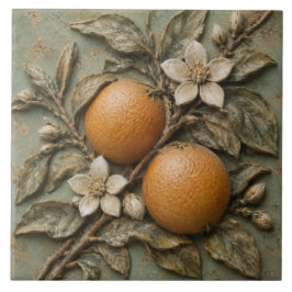 Azulejo De Cerâmica Laranja Flor de Laranjeira Rústica Relevo Falso