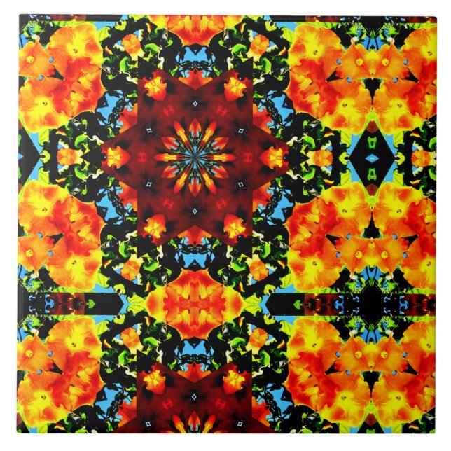 Azulejo De Cerâmica Laranja Floral (Frente)