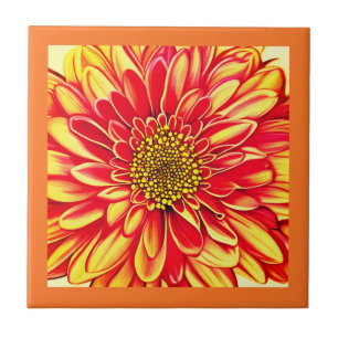 Azulejo De Cerâmica Laranja Gigante e Ouro Aster Amarelo