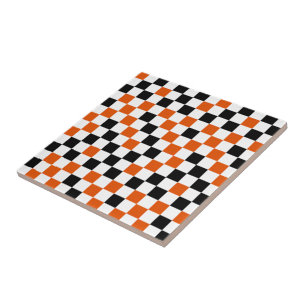 Azulejo De Cerâmica Laranja Preto e Branco Xadrez