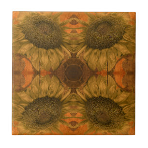 Azulejo De Cerâmica Laranja Queimada Vintage Girassol Arte Floral Nouv