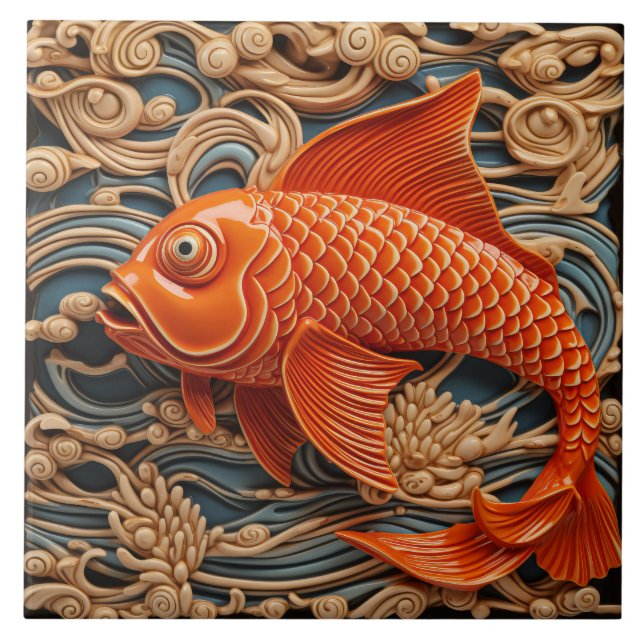 Azulejo De Cerâmica Laranja Tropical Fish Marine Life Aquática (Frente)