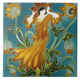 Azulejo De Cerâmica Laranja Tulipa Arte Nova Floral Walter Crane