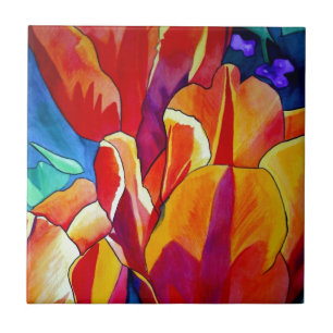 Azulejo De Cerâmica Laranja Tulipas aquarela pintura floral